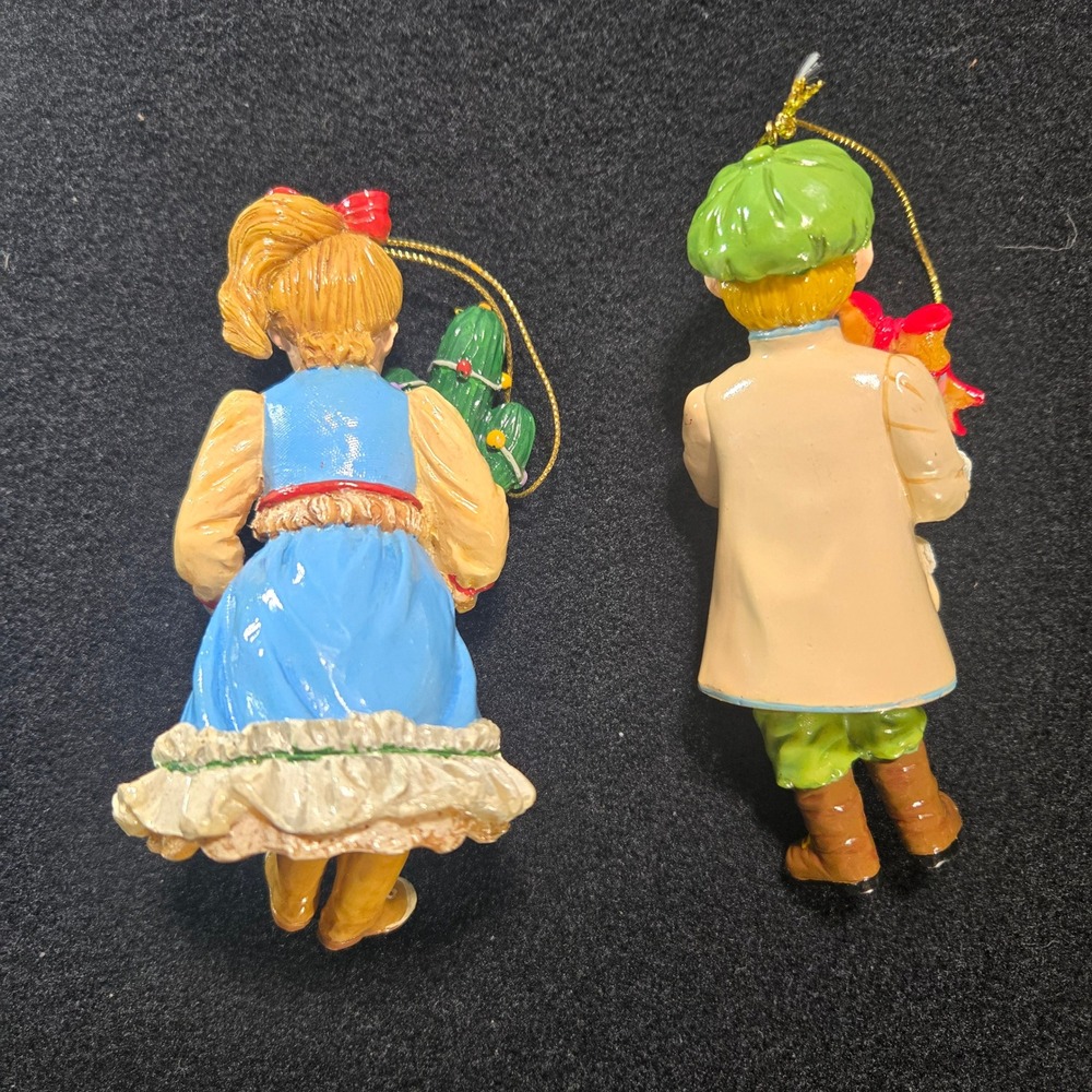 Vintage Victorian Boy and Girl Christmas Ornaments Resin Figurine Set of 2 Decor - Picture 4 of 6